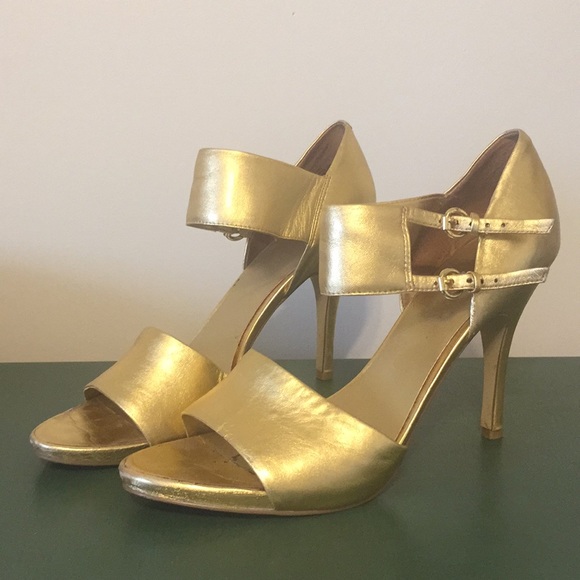 Nine West Gold Leather Sandals - Picture 1 of 5